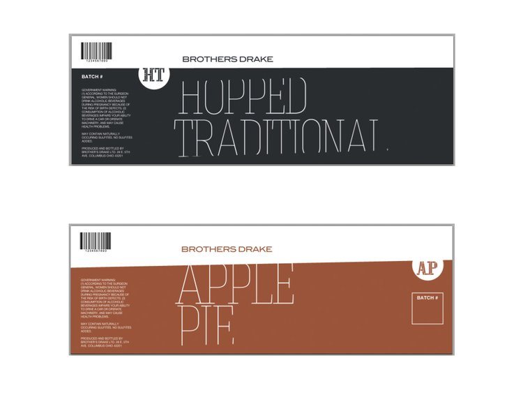 Brothers Drake bottle labels: Hopped Traditional and Apple Pie
