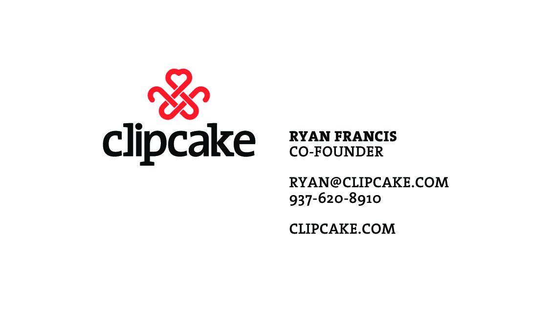 Clipcake business card, front